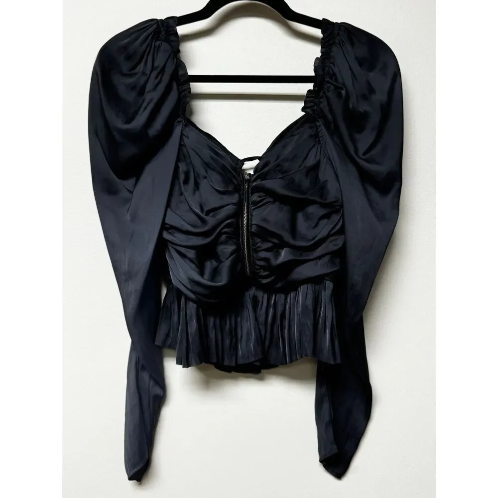ULLA JOHNSON Mirelle Blouse, Noir, Black, Sz 8